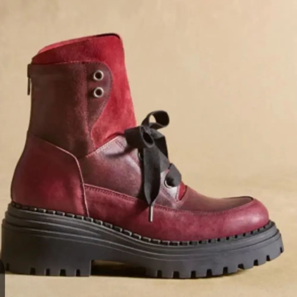 Sundance Casta Burgundy Lace-Up Combat Boots